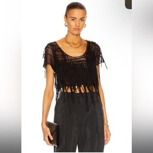 NWT Aisling Camps Waterfall Black Fringe Mesh Crop Top Small